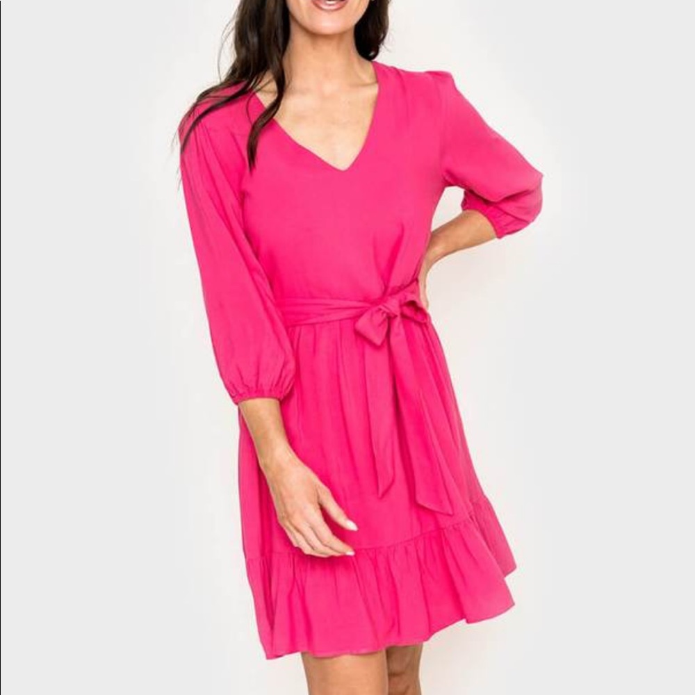 Gibson blissful blouson sleeve v neck dress